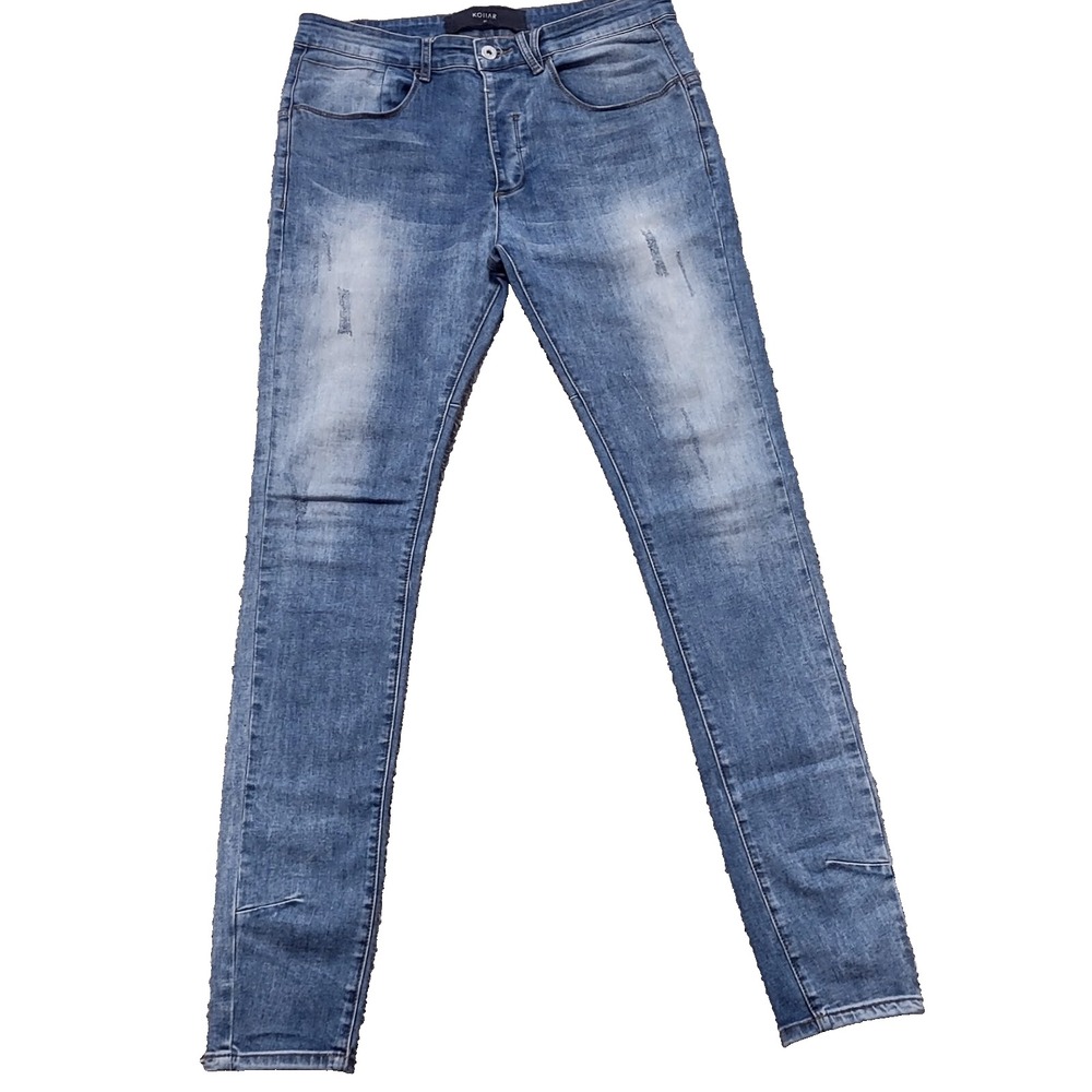 KOLLAR Jeans Mens 32 Blue 203 Rockstars Distressed Button Fly Stacked Skinny